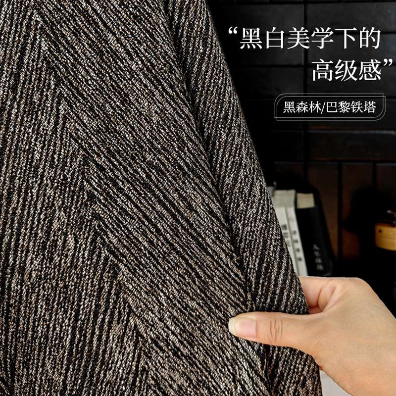 意式新款高级轻奢极简现代色织提花卧室客厅复古加厚遮光窗帘黑色