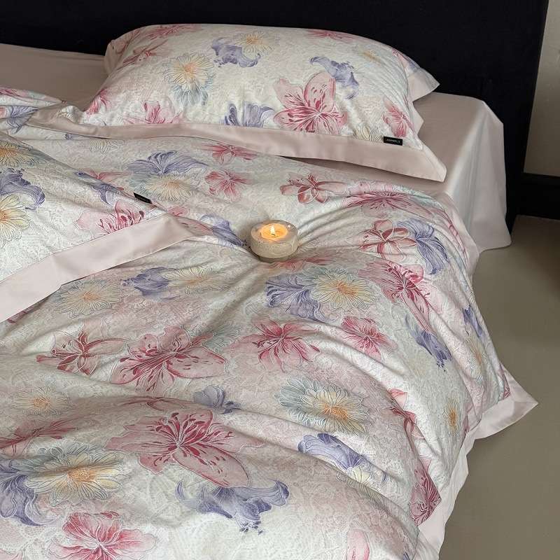 油画风100S长绒棉数码印花四件套浪漫花卉被套四季可用纯棉床品