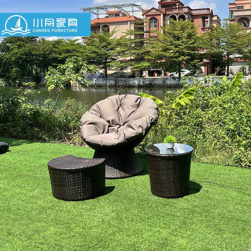 户外花园庭院别墅仿茶杯藤编椅子室外民宿景区桌椅三件套组合家具