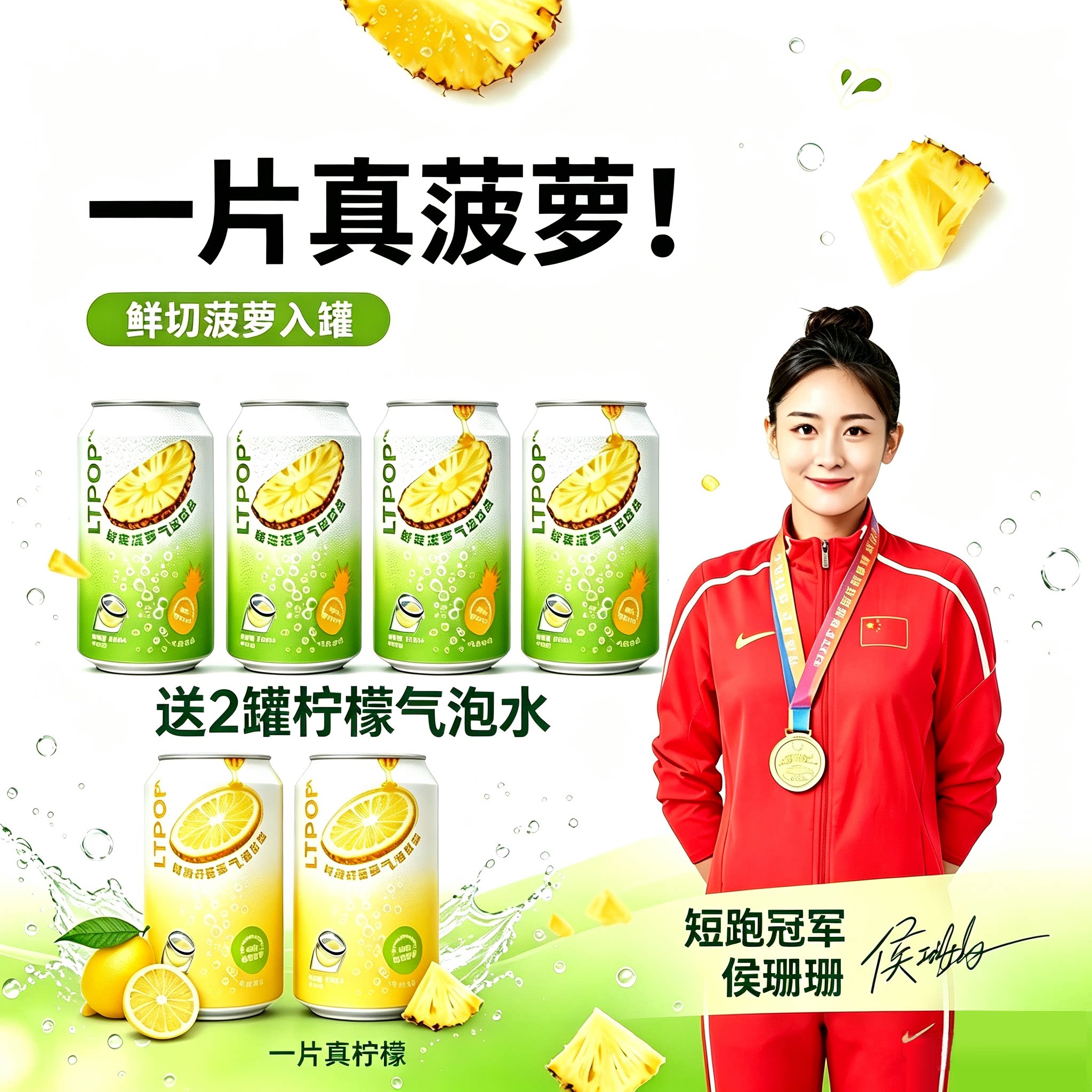 萨瑞斯一片菠萝汽水300ml果汁碳酸饮料网红果味汽水夏日解腻饮品