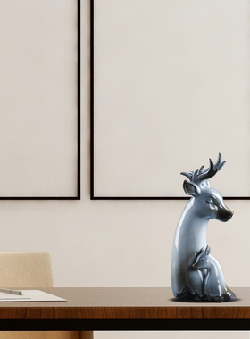 北欧轻奢陶瓷官窑麋鹿福鹿家居摆件玄关柜台装饰摆设乔迁新居礼品