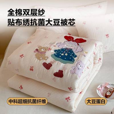 全棉双层纱被子纯棉春秋被可机洗4斤单人儿童冬被芯棉被加厚保暖