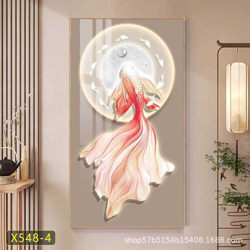 奶油风锦鲤玄关装饰画寓意好入门正对挂画现代轻奢风走廊过道壁画