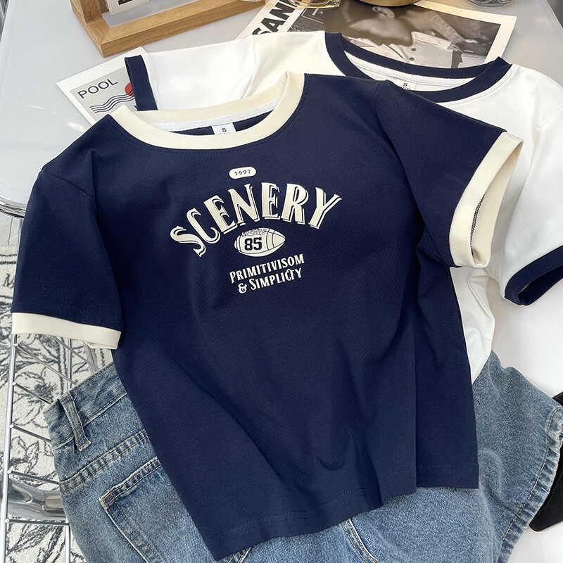 圆领短袖t恤女2025年夏季新款修身显瘦设计感小众别致短款上衣潮