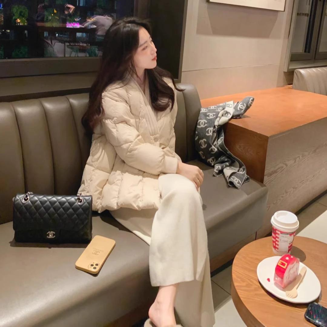 冬装搭配一整套大码胖mm宽松V领羽绒棉服外套减龄时尚套装裤子女