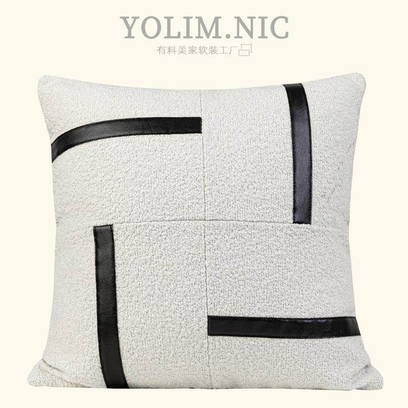 简约现代客厅沙发抱枕米白色圈绒贴黑色PU靠枕轻奢样板间创意靠垫,鲜花速递/花卉仿真/绿植园艺,割草机/草坪机,淘宝优惠券,粉丝福利购,淘宝优惠卷