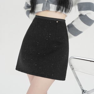 实拍毛呢半身裙子女装冬季2024年新款a字短裙高腰小个子包臀爆款