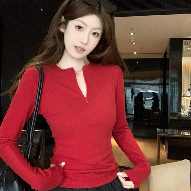 实拍~隐形半拉链长袖T恤女打底衫内搭秋冬 - 淘宝联盟商品