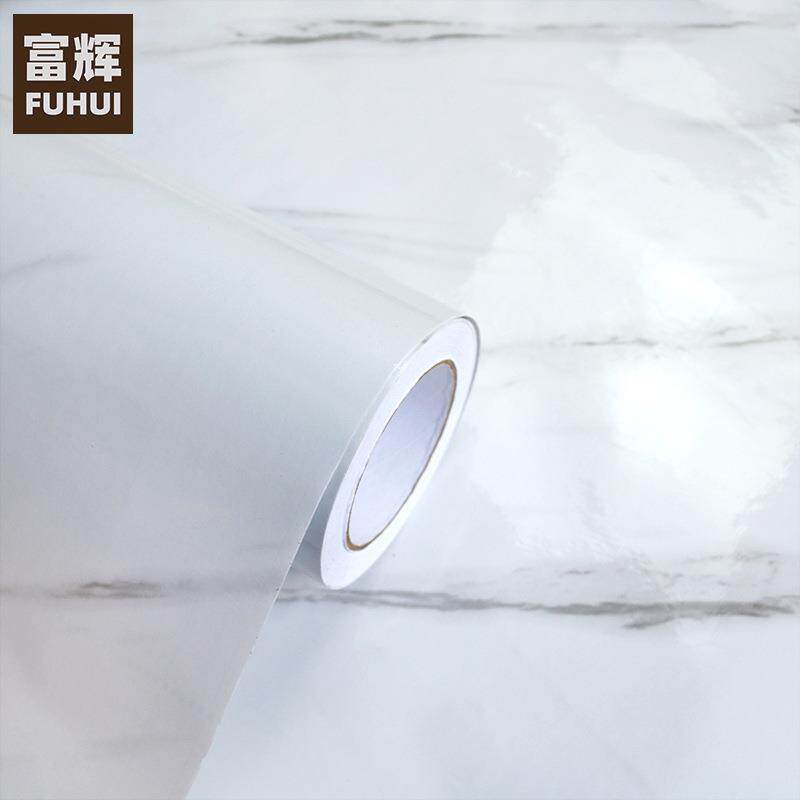 爵士白大理石墙纸自粘壁纸PVC光滑亮面防水墙贴橱柜桌面防油50米