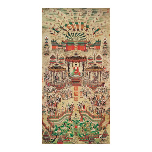 清 丁观鹏《极乐世界庄严图》挂画西方三圣艺术微喷复制装饰画