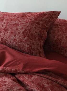 A类母婴级别~国风新中式丝绒大红色结婚庆立体提花全棉四件套纯棉