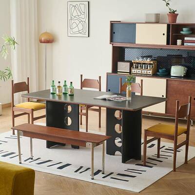 法式复古实木餐桌中古风家用客厅小户型饭桌子奶油原木长方形餐桌