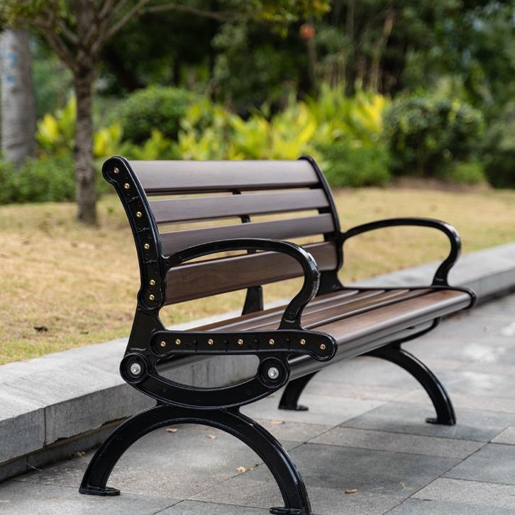 户外公园长椅金属防腐实木庭院室外带扶手靠背椅休闲简约结实长凳