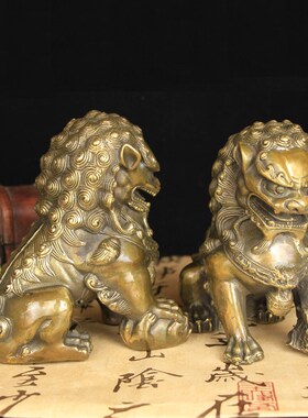 铜狮子摆件大号铜狮子一对雄狮大门门口摆设客厅家居装饰品礼品纯