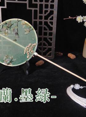 中国风团扇舞蹈汉服成人中式古风专用古典旗袍蓝色扇青花瓷蓝色