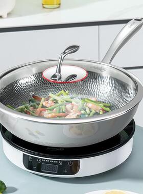 德铂DEP-877 钛合金炒锅32CM无涂层物理不粘锅平底家用炒菜锅钛锅