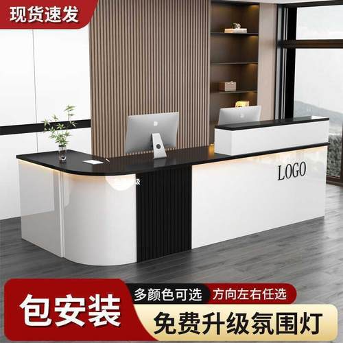 弧形吧台收银台奶茶店餐厅转角隔层柜前台接待台服装店迎宾台带灯