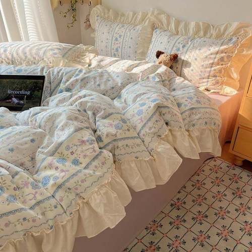 法式公主风全棉床上四件套 春夏田园小清新花边款被套纯棉三件套4