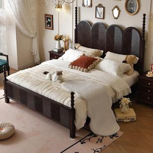 法式 全实木床中古风雕花双人婚床1.8m轻复古公主床主卧2024年新款