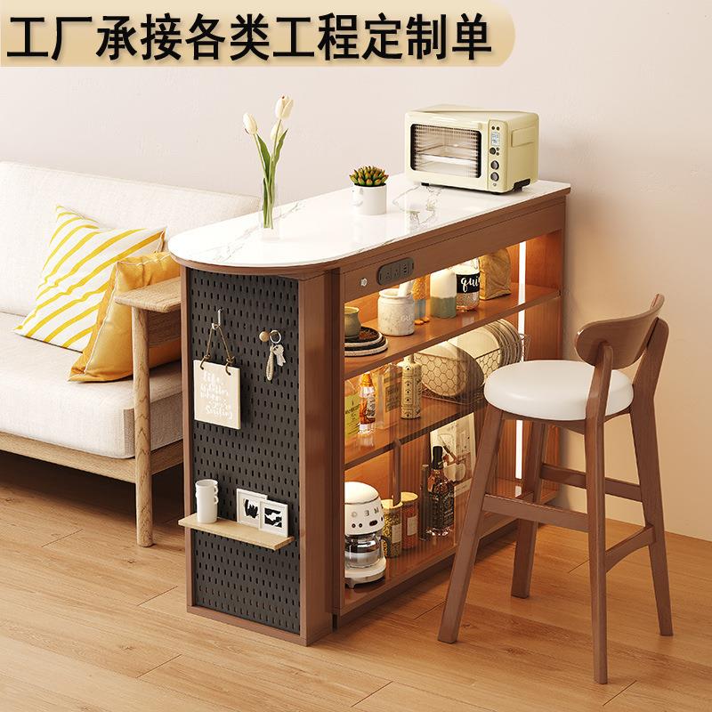 岩板实木吧台桌简约现代家用客厅小户型隔断玄关柜可伸缩餐边柜子