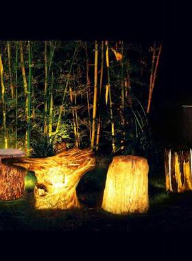 树脂玻璃钢摆件工艺品造型发光木凳发光树桩园林用