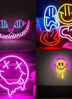 笑脸LED灯柴郡猫微笑霓虹灯墙壁装饰5Vled霓虹灯造型发光氛围