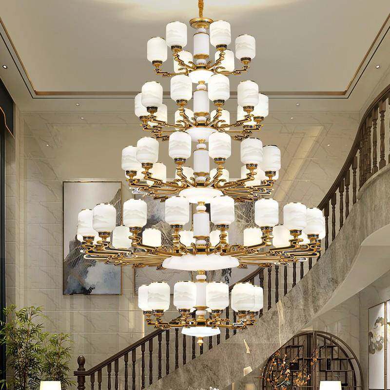 别墅中空吊灯新中式客厅大吊灯楼中楼小复式楼梯长吊灯家居