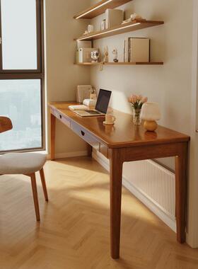 全实木窄书桌宽40/45/55cm家用电脑桌靠墙长条桌学生卧室学习桌子