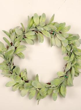 鸿禹 仿真绿色植物藤圈花环 植绒兔耳叶花环春夏家居装饰挂件花环