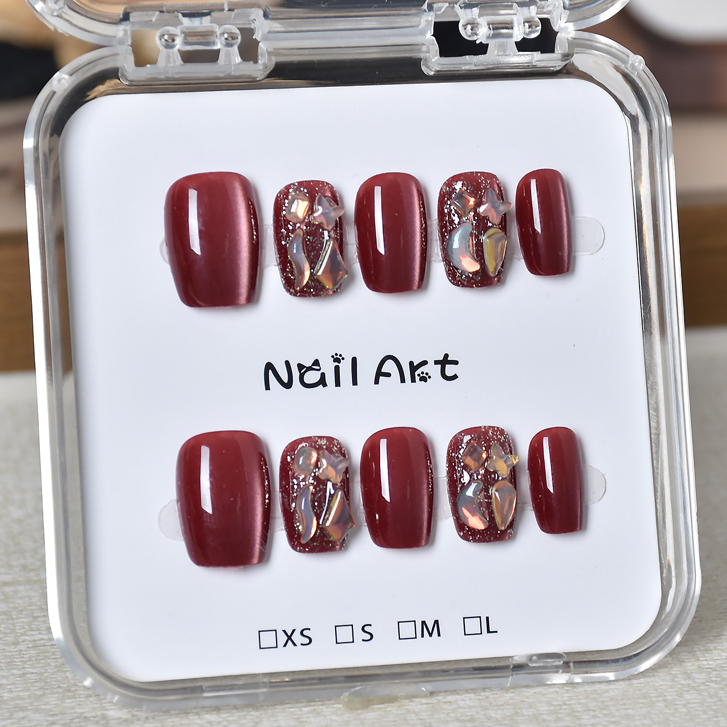 显白红色穿戴甲短款手工猫眼指甲贴片新年2026新款穿戴美甲秋冬,彩妆/香水/美妆工具,穿戴甲/甲片,淘宝优惠券,粉丝福利购,淘宝优惠卷