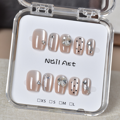 手工穿戴甲短款猫眼波点指甲贴片2026新款穿戴美甲孕妇可用美甲片