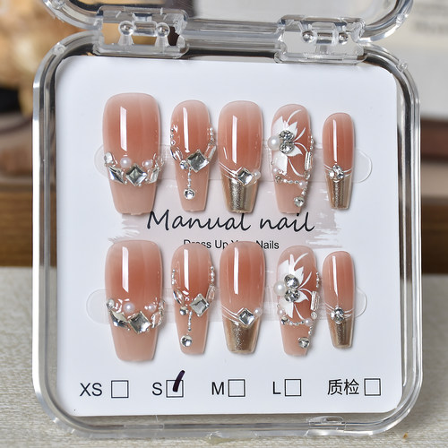手工穿戴甲长款珍珠美甲贴片气质显白可拆卸穿戴美甲指甲贴片甲片
