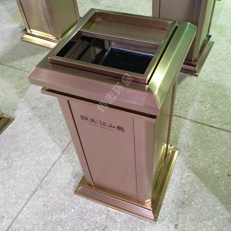 室内方形不锈钢果皮箱定制 电镀玫瑰金金属垃圾桶 电梯口垃圾箱