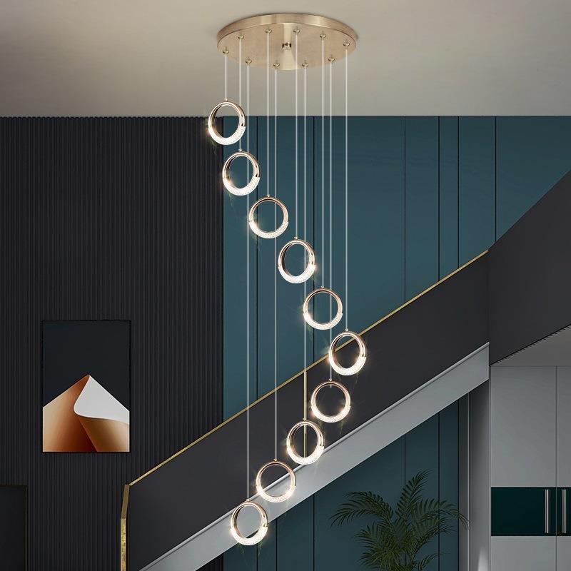 loft吊灯复式楼感简约高级长线灯具后现代旋转楼梯吊灯中空楼梯间