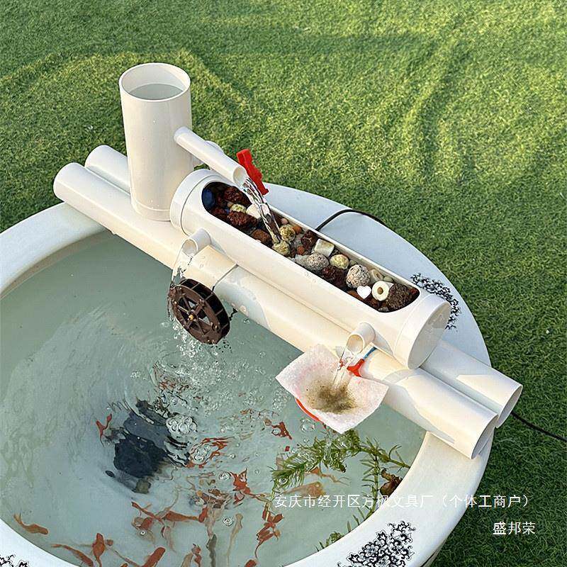 鱼缸过滤器养鱼池净水家用循环系统三合一换水小型圆形免瓷缸瀑布
