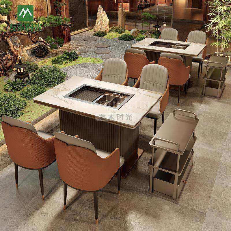 连锁主题餐厅卡座沙发烤刷一体桌茶楼卡座自助餐厅火锅烤肉店桌椅