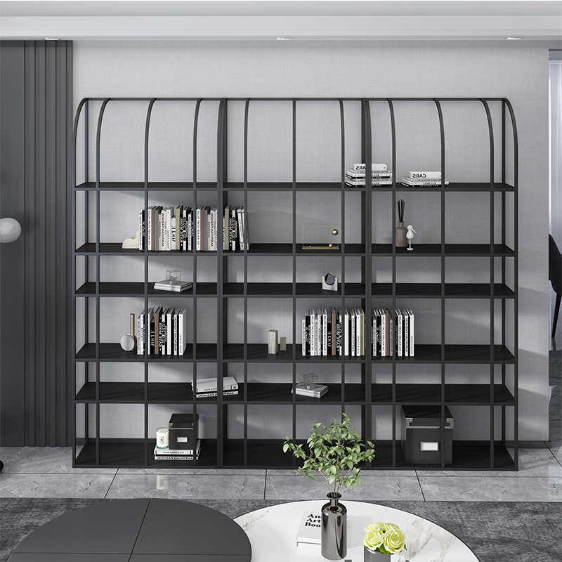 现代简约铁艺书架客厅订做架子展示架创意落地多层隔板置物架隔断