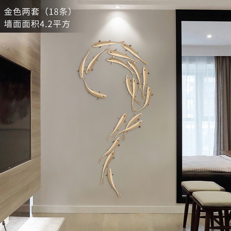 电视背景墙装饰挂件鱼新中式客厅立体墙饰餐厅玄关创意墙面装饰