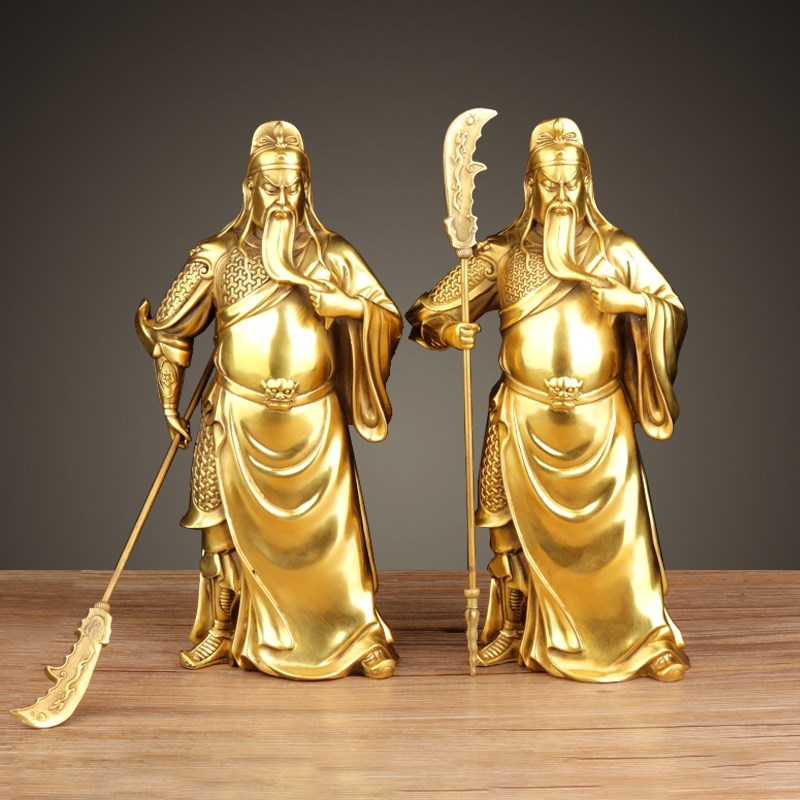 铜关公摆件客厅装饰品武财神关羽关二爷黄铜塑像武圣乔迁开业礼物