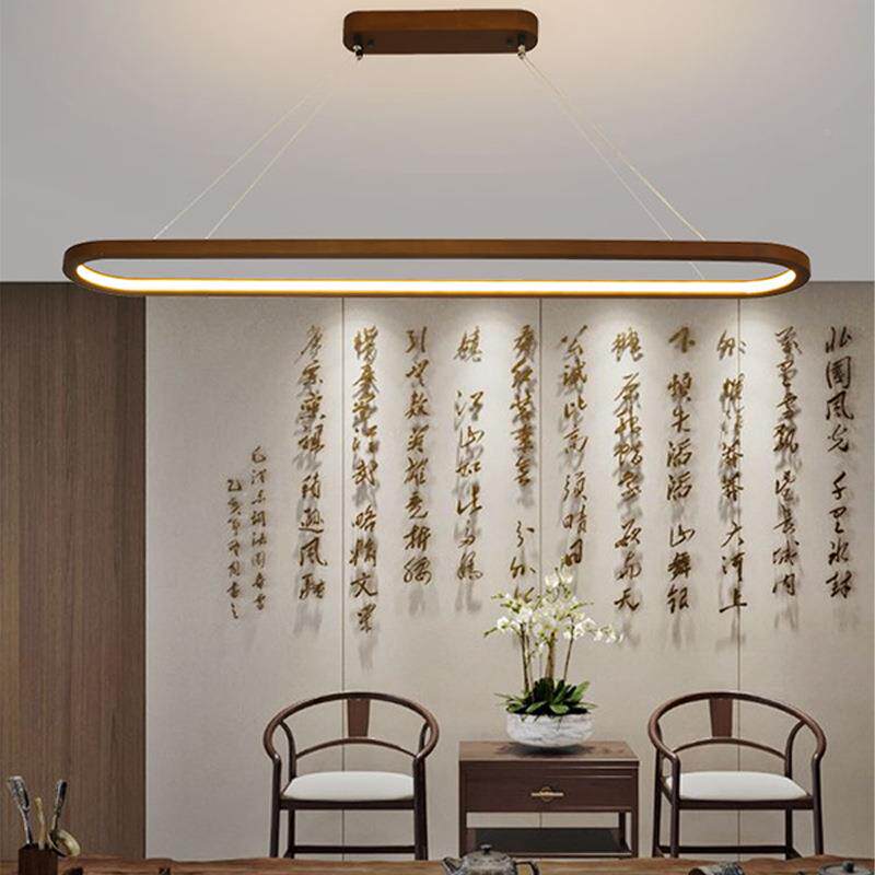新中胡7513桃木色长方形餐厅吊灯式简约现代中国风台室样板茶间灯