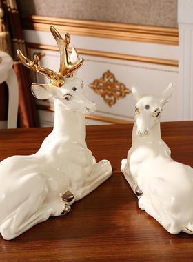 欧6798式奢陶瓷鹿摆件一对客厅关电视柜玄具华样家板房软装饰品摆