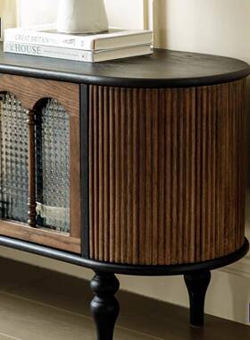 新款储法式古风复古户型厅收纳物柜58138新茶几实木黑色客美式电