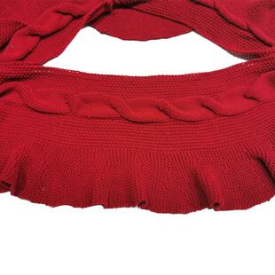 2025新款圣诞装饰品底酒红色边褶皱花QTB立针织圣诞树裙圣体诞树