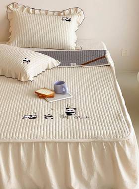 跨境A类保棉麻刺绣绗缝裙夹床款三件套床品家用简棉约88872风暖舒