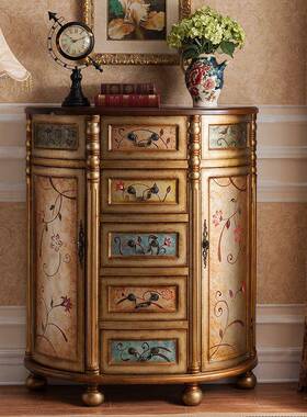 7X美古F76HT68J式复Y彩绘三五斗柜做旧实木玄关柜斗轻奢收纳角柜