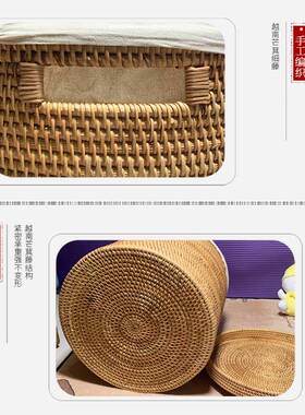 脏越编南藤收纳篮草编织带收盖衣篓衣物布艺纳筐竹编家用11686收