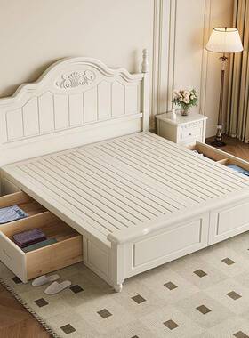 实木床美代简约1JQM.8m双人床现白色1.5公主儿童床女孩奶油式风卧