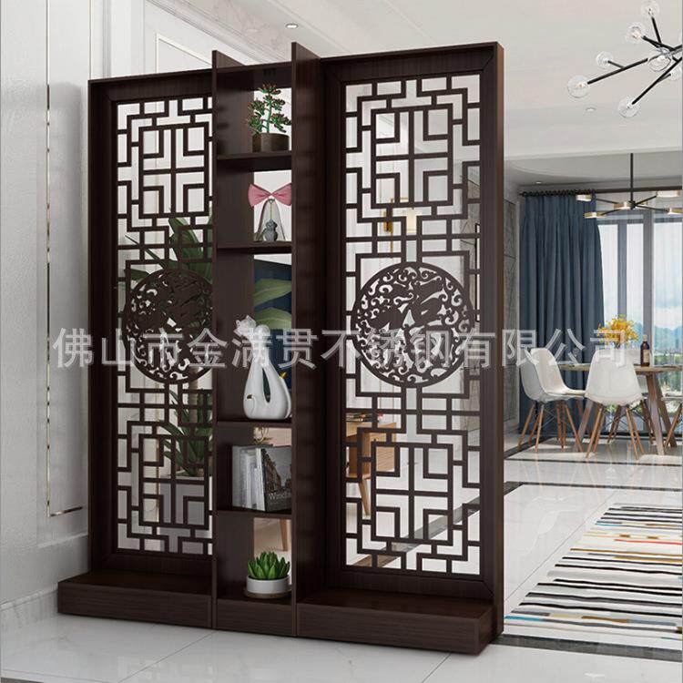 锈钢屏风无品牌/空新中式简约金属隔断客厅钛金镂花不格玄关铁艺