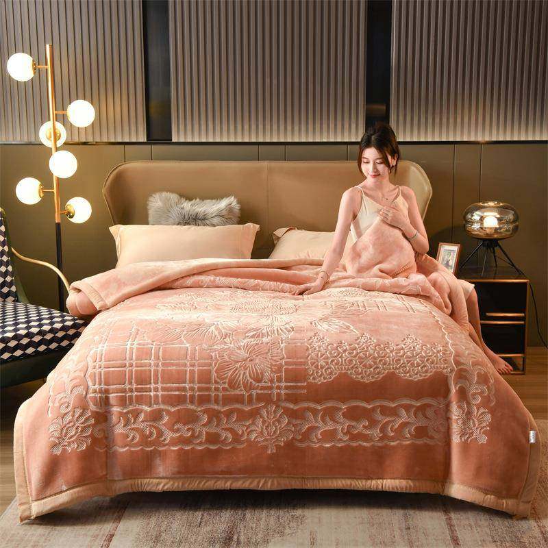 2024加厚秋冬双层拉舍尔毛毯高档保暖云毯双人婚庆大红绒绒厚盖毯