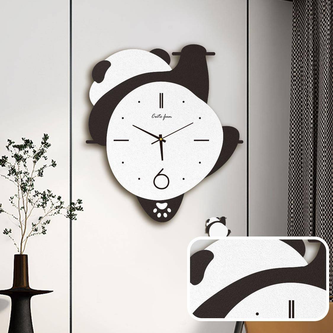 2时音0JAP25新款熊猫创意钟表挂钟客厅时尚家用卧室挂墙静摇摆钟